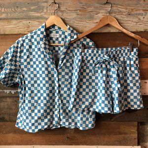 WRAY Blue Check Lounge Short Set